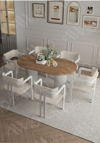 Resim Avvio Anfora Ptt Lake Mdf Ayak 6'lı Tokyo Metal Demonte Sandalye 80x160 Masa Sandalye Takımı Akça 