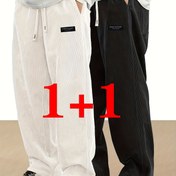 Resim 2 adet Erkek Korduroy Rahat Jogger - Şık Kahverengi ve Siyah, Rahat Bol Kesim ile Bağcıklı Bel, Cep ve Elastik Manşetler, Günlük Kıyafet, Jogging Pantolon, Korduroy Pantolon Erkekler için, Erkek Kıyafeti, Erkek Spor Pantolon, Erkek Jogging Pantolon, Erkek Elbise Pantolon, Erkek Eğitim Pantolon 