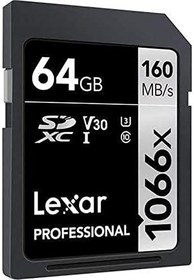 Resim Lexar Professional 64GB 1066x SDXC UHS-I Kart, up to 160MB/s read 70MB/s write C10 V30 U3, Standart 