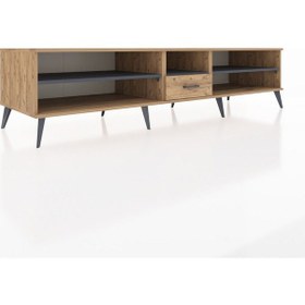 Resim Kronos Tv Ünitesi 3 Raflı Tek Çekmeceli 220x59x51 Çam-antrasit/çam Antrasıt/atlas Çam - Atlas Çam 