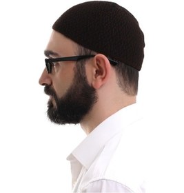 Resim Koyu Kahverengi Kışlık Orlon Namaz Takkesi Baklava Desenli Takke Kahverengi 