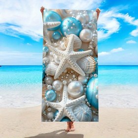 Resim 1'li Paket Büyük Hızlı Kuruyan Deniz Kabuğu ve Yıldız Desenli Plaj Havlusu - Açık Bej, Kum ve Güneş Koruma Özellikli, Sörf, Yüzme, Yoga, Yaz Seyahati için Hafif, Okyanus Temalı Tasarım, Dayanıklı Polyester, Sahil Stili, Mikrofiber, Yoga Tutkunları İçin 