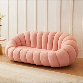 Resim EMBA LUXURY Okka Toz Pembe Teddy Üçlü Kanepe Koltuk Yarmalı 