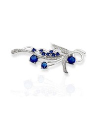 Resim Oya Silver Safir Zirkon Zarif Yaprak Dalı Gümüş Broş 5x2.2cm Oysydb012 Lacivert 