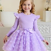 Resim Genç Kız Çocuk Sonbahar ve Kış Sevimli Uzun Kollu Elbise Kelebek File Dekorasyonlu, Dans Partileri, Günlük Geziler ve Doğum Günü Kıyafetleri için Şirin Moda Prenses Elbisesi | Hediye 