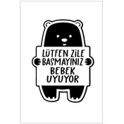Resim Lütfen Zile Basmayınız - Bebek Uyuyor Ayıcık Sticker 12x16 Cm 