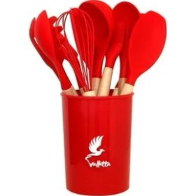 Resim Valletta Mikla Dayanıklı Yanmaz Yapışmaz 33 Parça Silikon Spatula Mutfak Seti Kırmızı 