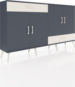Resim Arges Konsol 5 Raflı 2 Çekmeceli 4 Kapaklı 176x30x99 Antrasit-ant Antrasit-antrasit/aytaşı 