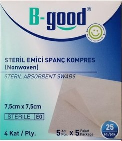 Resim B-Good Steril Emici Spanç Kompres 7.5Cm X 7.5Cm 5 Ad.X 5 Paket 