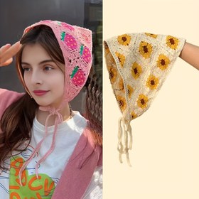 Resim 1 adet Kadınların Şeker ve Zarif Dopamin Bandanası, Çilek ve Güneş Çiçeği Üçgen Sarma, Bahar ve Yaz için Pastoral Tarzı Saç Bandı, Dekoratif Saç Askısı 
