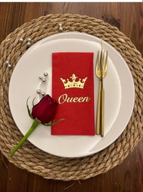 Resim Gold Yaldızlı Kırmızı Queen Taç Detaylı Peçete 16 Adet 