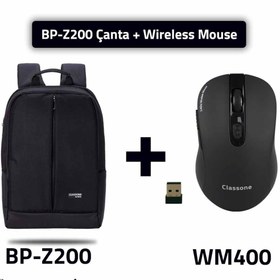 Resim Classone Bp-z200-wm400 Mouse -15.6" Su Geçirmez Kumaş Laptop ,notebook Sırt Çantası+kablosuz Mouse 