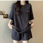 Resim Snapbuy 2025 Yaz Rahat Şık Kısa Kollu Ve Şortlu Kore Stili Kadın Eşofman Takımı Koyu Gri 