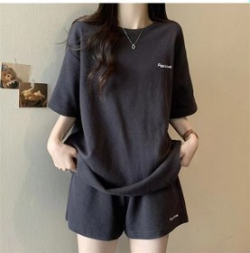 Resim Snapbuy 2025 Yaz Rahat Şık Kısa Kollu Ve Şortlu Kore Stili Kadın Eşofman Takımı Koyu Gri 