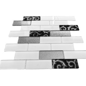 Resim MozaiKristaL Mutfak Tezgah Arası ve Iç Mekanlarda Tüm Yüzeyler Için 36x98x4mm Beyaz-Siyah-Gümüş 30x30 cm Fileli Kristal Mozaik ( 1m2 fiyatıdır) 