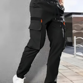 Resim Erkek Açık Hava Sokak Hip Hop Rahat Düz Renkli Yan Cepli Fermuarlı Düz Bacak Kargo Pantolonu 