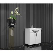 Resim Yıldız Banyo Dolabı 55 Cm Ayaklı Beyaz Mdf Alt Modül Ve Lavabo Beyaz 