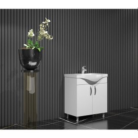 Resim Yıldız Banyo Dolabı 55 Cm Ayaklı Beyaz Mdf Alt Modül Ve Lavabo Beyaz 