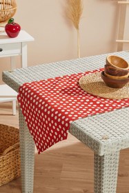 Resim AYSHome Kırmızı Puantiyeli Üçgen Leke Tutmaz Runner 