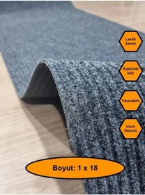 Resim Gri Çelik Halı, Yolluk, Lastik Tabanlı, 1x18 Metre, Kaydırmaz Gri 