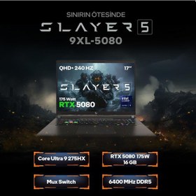 Resim Game Garaj Slayer5 9XL-5080 C2 u9-275HX 32 GB 2 TB SSD RTX5080 17" QHD+ IPS Dos Dizüstü Oyuncu Bilgisayarı 