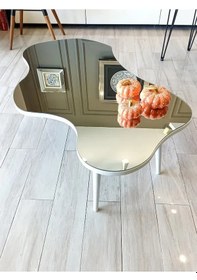 Resim Fawdecor Aynalı Masif Ahşap Orta Sehpa Beyaz Cam Tablalı 120x75 