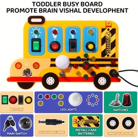 Resim Okul Otobüsü Meşgul Tahtası Oyuncak 9 Anahtar, LED Koşan At Işıkları, Duyusal Oyuncak Işık Anahtarı Meşgul Tahtası Elektronik Anahtar Simülasyon Eğitim Eğitici Oyuncak, Duyusal Oyuncak, Gelişimsel Oyuncak 