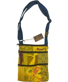 Resim Vintage Renkli Etnik Salaş Küçük Boy Plaj Günlük Kadın Kol Omuz Çantası 24cm X 29cm Sarı - Yeşil 