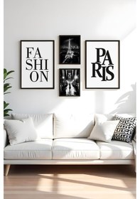 Resim Huhuli Ahşap Siyah Çerçeveli 4 Parça Set Tablo Huhu450 