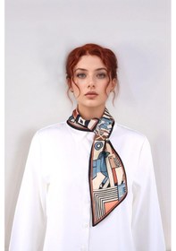 Resim Walkenzo Geometrik At Desenli Modern Tasarım Kadın Kravat Fular Çok Renkli 