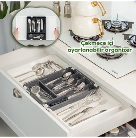 Resim Porsima Çok Fonksiyonlu Çift Açılır Çekmece İçi 5 Bölmeli Kaşıklık 