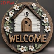 Resim 2D Düz, 1 Adet Vintage Hoş Geldiniz Tabelası - Çiçek Çelengi Desenli Daire Kapı Plaketi, Koyu Kahverengi Kapı ve Yeşillik - Geri Dönüştürülmüş Ahşap Ev, Ofis, Kafe, Çiftlik Evi İçin - İp ile Kolay Asma - Yeni Ev Hediyesi Dekorasyonu, Giriş Kapısı Süsü, Şık Tasarım, Dokulu Ahşap Bitiş, 2D Düz 