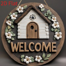 Resim 2D Düz, 1 Adet Vintage Hoş Geldiniz Tabelası - Çiçek Çelengi Desenli Daire Kapı Plaketi, Koyu Kahverengi Kapı ve Yeşillik - Geri Dönüştürülmüş Ahşap Ev, Ofis, Kafe, Çiftlik Evi İçin - İp ile Kolay Asma - Yeni Ev Hediyesi Dekorasyonu, Giriş Kapısı Süsü, Şık Tasarım, Dokulu Ahşap Bitiş, 2D Düz 