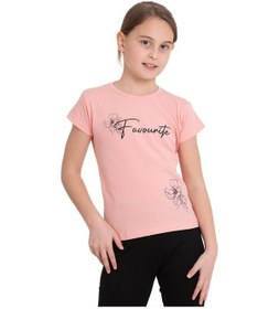 Resim Pudra Favorite Baskılı Bisiklet Yaka 5-12 Yaş Tişört 2036-2 Pudra 