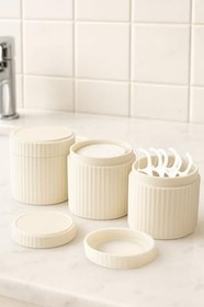 Resim ATA HOME 3'Lü Banyo Düzenleyici Seti Toka Kutusu Düzenleyici Pamukluk Makyaj & Kulak Çubuğu Kutusu Organizeri Krem 