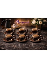 Resim Morponi 6'lı Borosilikat Cam Akasya Sap Ve Akasya Tabaklı Türk Kahvesi Fincanı 90 Ml Şeffaf 