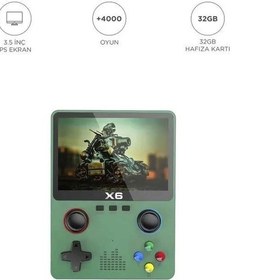 Resim X6 Yeşil 4000+ Klasik Oyunlu 3.5 İnç Ips Ekran Kablosuz i Retro Oyun Konsolu Tg-v 11623 
