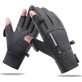 Resim Padalink Kışlık Polar Döşeme, Rüzgar/su Geçirmez, Moto/bisiklet İçin Dokunmatik Ekranlı Isı Sağlayan Eldivenler - Gri Xl, 1 Çift 