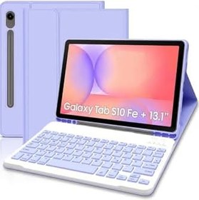 Resim m.tk moveteck Samsung Galaxy Tab S10 FE+ 13.1 inç ile Uyumlu Klavyeli Kılıf, Kablosuz Bluetooth, Kalem Bölmeli, Lila 