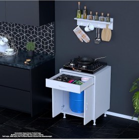 Resim Modilayn Birce M Set Ocak Altı Dolabı 60x88x56 Cm Tüp Bölmeli Ve Üst Baharat Raflı Beyaz 