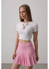 Resim Defymoda Beli Lastikli Mini Etek - Pembe Pembe 