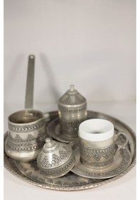 Resim Bakır El İşlemesi Fincan Takımı 