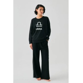 Resim Moda Kadın Siyah Terazi Burcu Oversize 2 Iplik Eşofman Ev Giyim Takımı Beruflic 