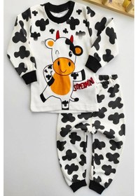Resim Bilge Trend İnek Baskılı Kız Erkek Bebek Çocuk Pijama Takımı Beyaz 