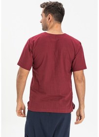 Resim Kısa Kol Şile Bezi Bisiklet Yaka Erkek Tshirt Koyu Bordo 3068 