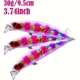 Resim Çıngırak Boncuklu Ultra-Uzun Döküm Minnow Balıkçılık Yemi - 30g, 9.5cm Batan Sert Yem Deniz Levreği & Kış Balıkçılığı için, Noel için En İyisi, Şükran Günü için Mükemmel 
