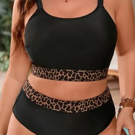 Resim Kadın Modası Leopar Desenli Büyük Beden Plaj Bikini Mayo Takımı 