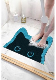 Resim Kedili Banyo Paspası Kaymaz Taban Yumuşak Esnek Paspas Islak Zemin Hijyenik Paspas 40x60 Cm Mavi 