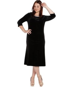 Resim Nidya Moda Büyük Beden Yaka Pilili Elbise-4074S Siyah 