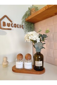 Resim BUCOLIC 2’li Ahşap Kapaklı Cam Pamukluk Seti / Cotton- Cotton Bud /ahşap Büyük Boy Stand 